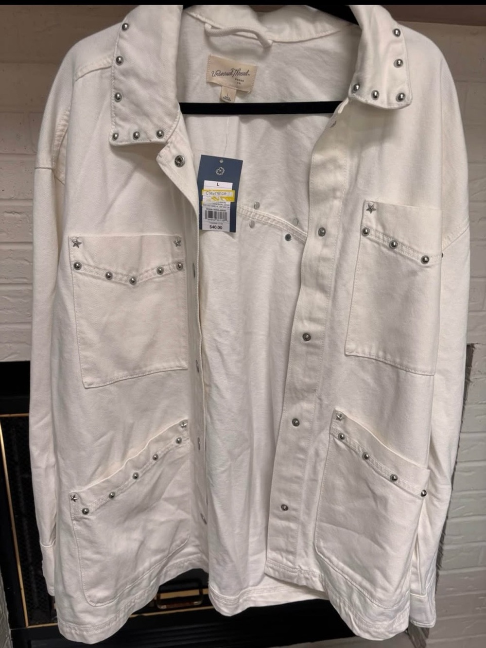 Universal Thread White Stud-Trim Jean Shirt Jacket